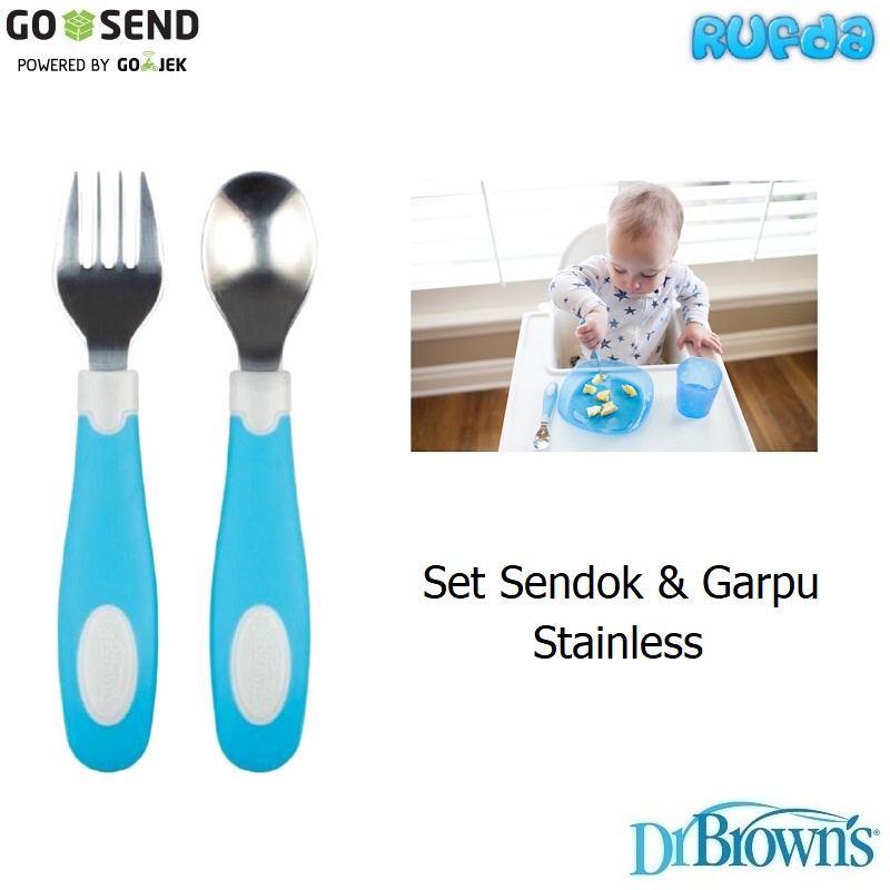 Dr Browns Stainless Spoon and Fork Set Sendok Garpu Anak Belajar Makan