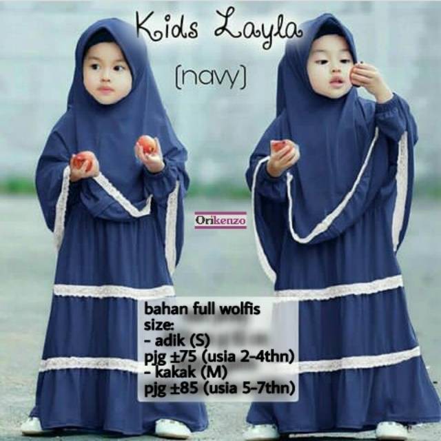 Gamis + Khimar Kids Layla Syari Ori Kenzo Longdress Maxi Material Wolfish Premium Orikenzo