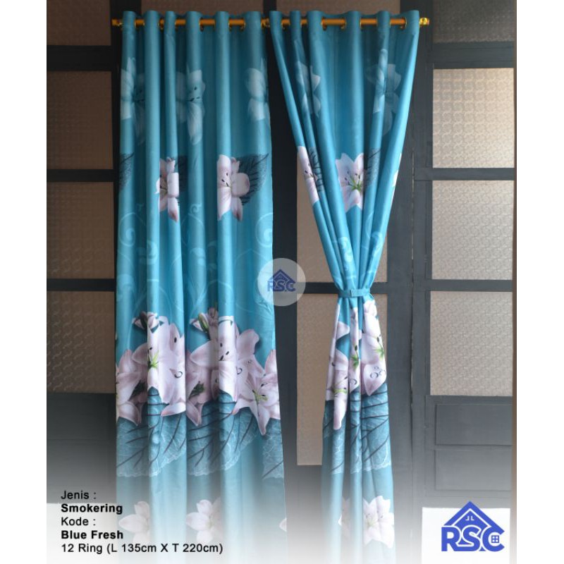 Distributor gorden jawa timur motif bunga mawar pink,gorden smokering 6 gelombang 12 lubang ring