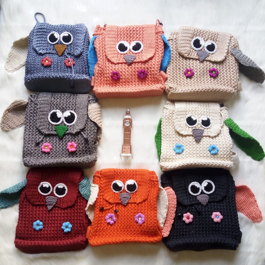Tas Rajut Ransel Murah - Tas Gendong Anak Karakter Owl Lucu