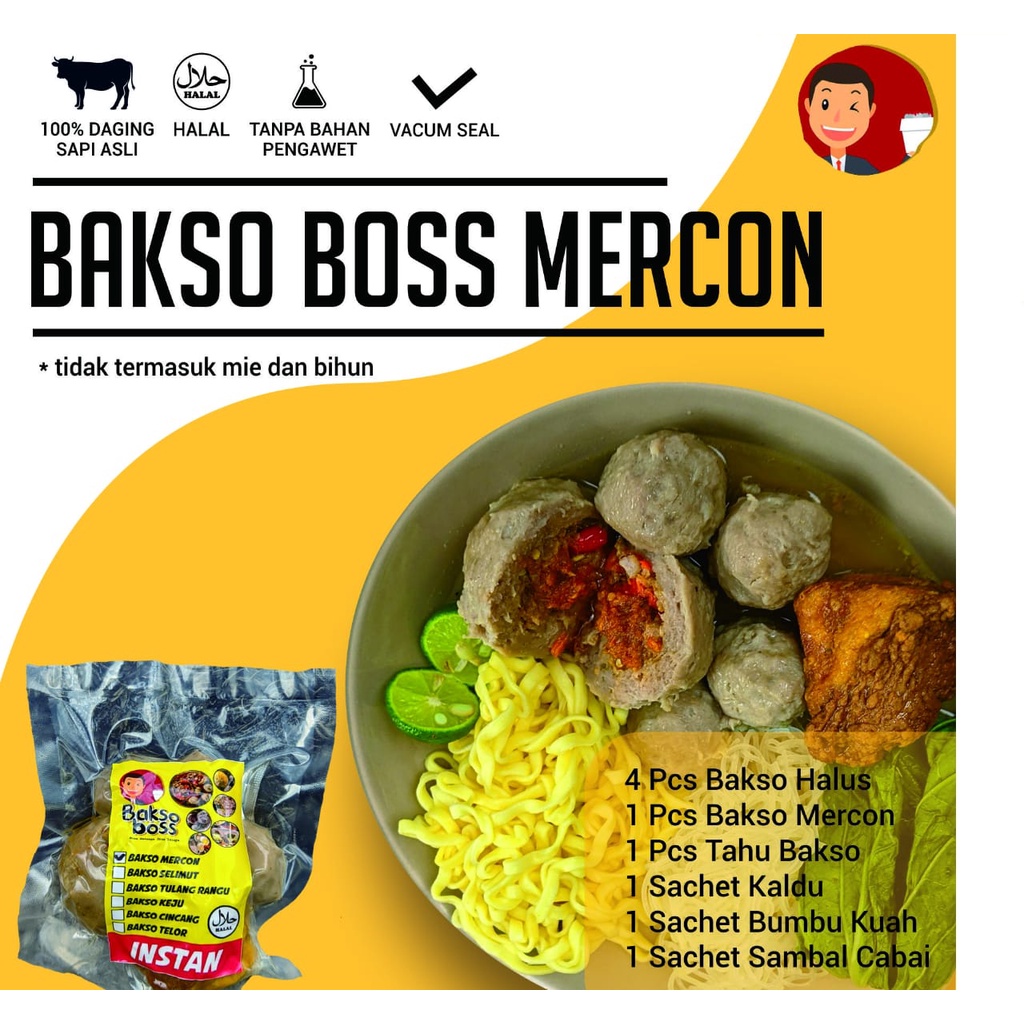 

Bakso Boos Dalam kemasan vakum tahan sampai berhari hari dan berbagai Jenis pilihan