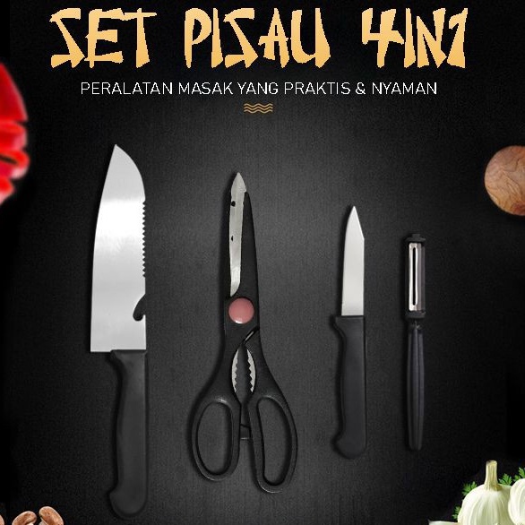 PISAU SET PENGUPAS BUAH 4 IN 1 BLACK PISAU SET 4 IN 1 HITAM MURAH