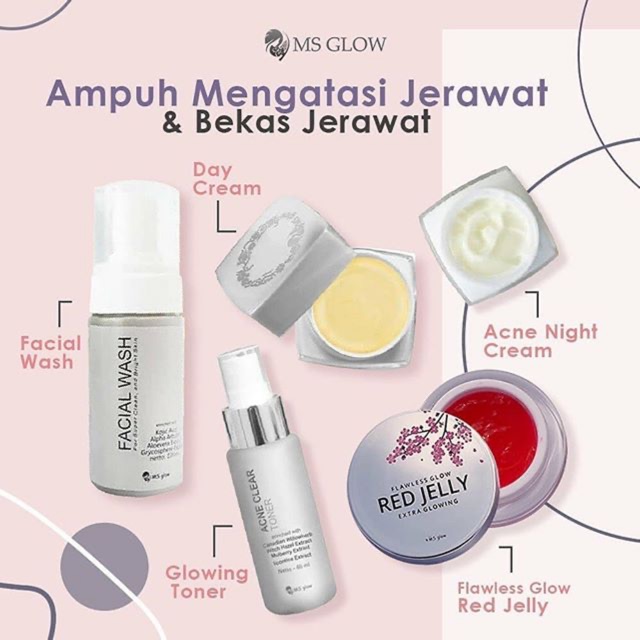 PAKET WAJAH SUPER KINCLONG MSGLOW PAKET ACNE JERAWAT + REDJELLY SUPER GLOWING