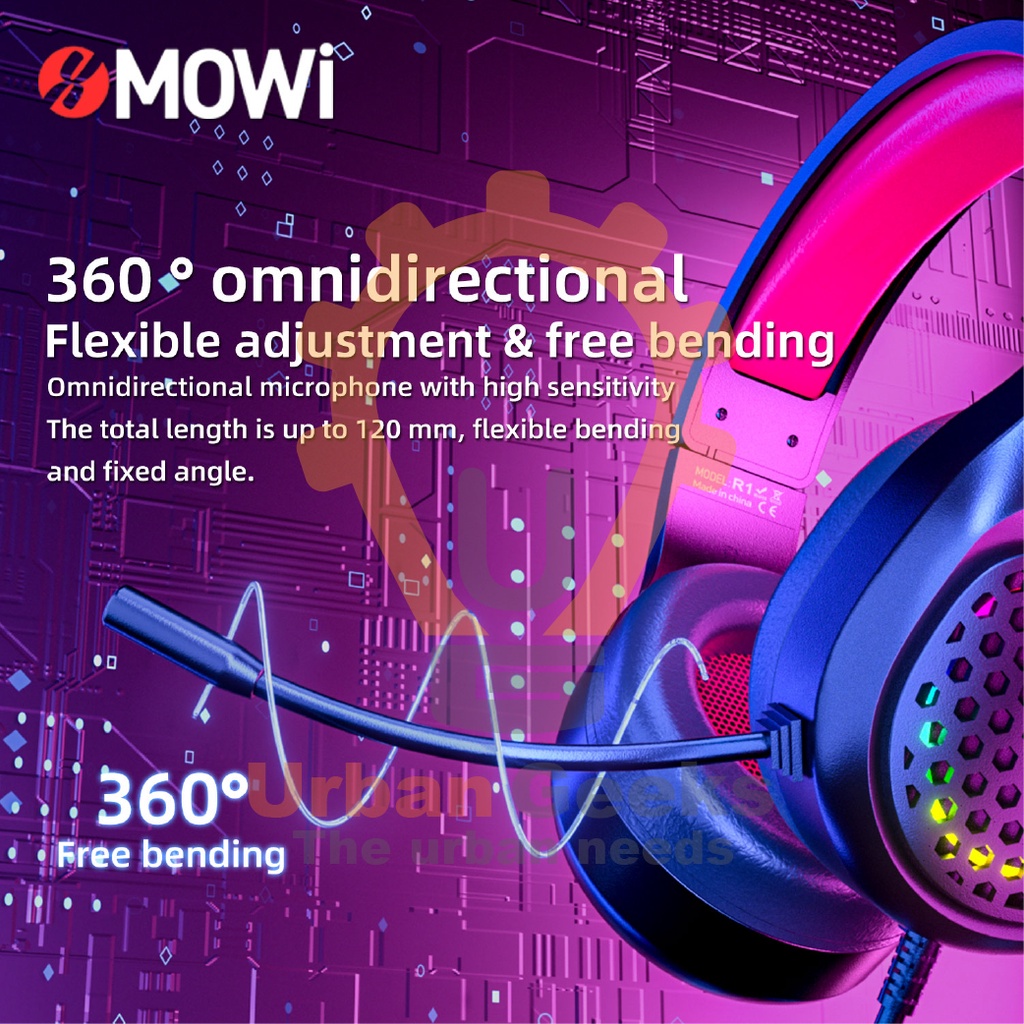 Gaming Headset RGB Over Ear Rotatable Long Mic Plextone xMowi R1