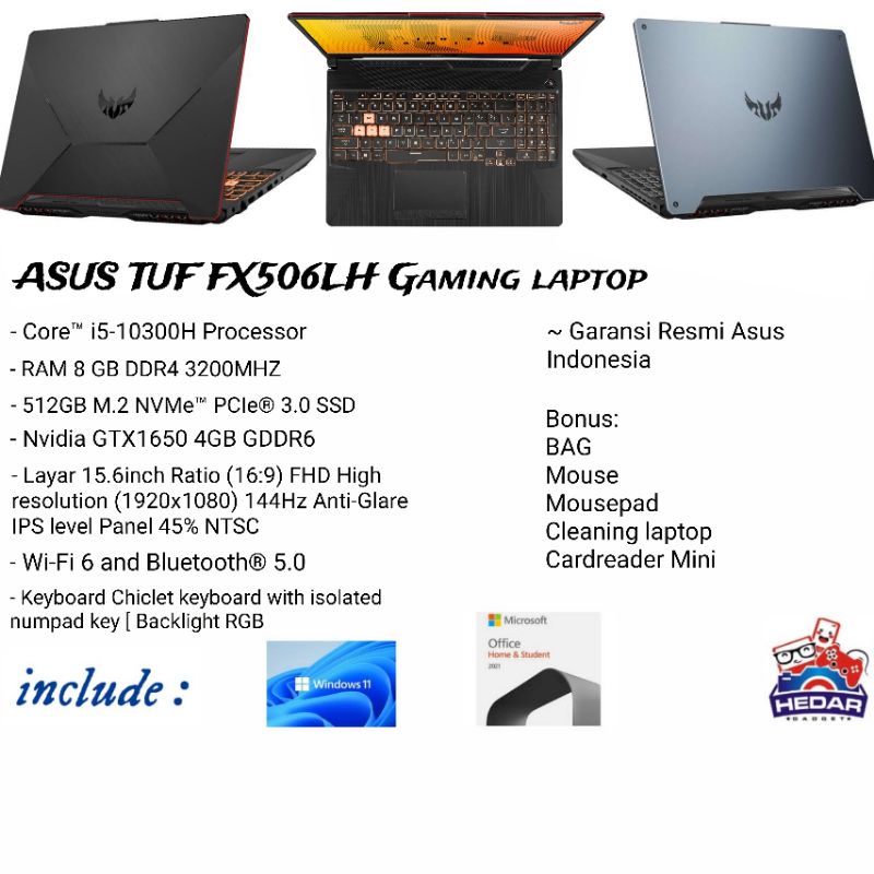 ASuS TUF F15 FX506LH i5 10300H 8GB 512GB GtX1650 W11 OHS 15 FHD 144Hz