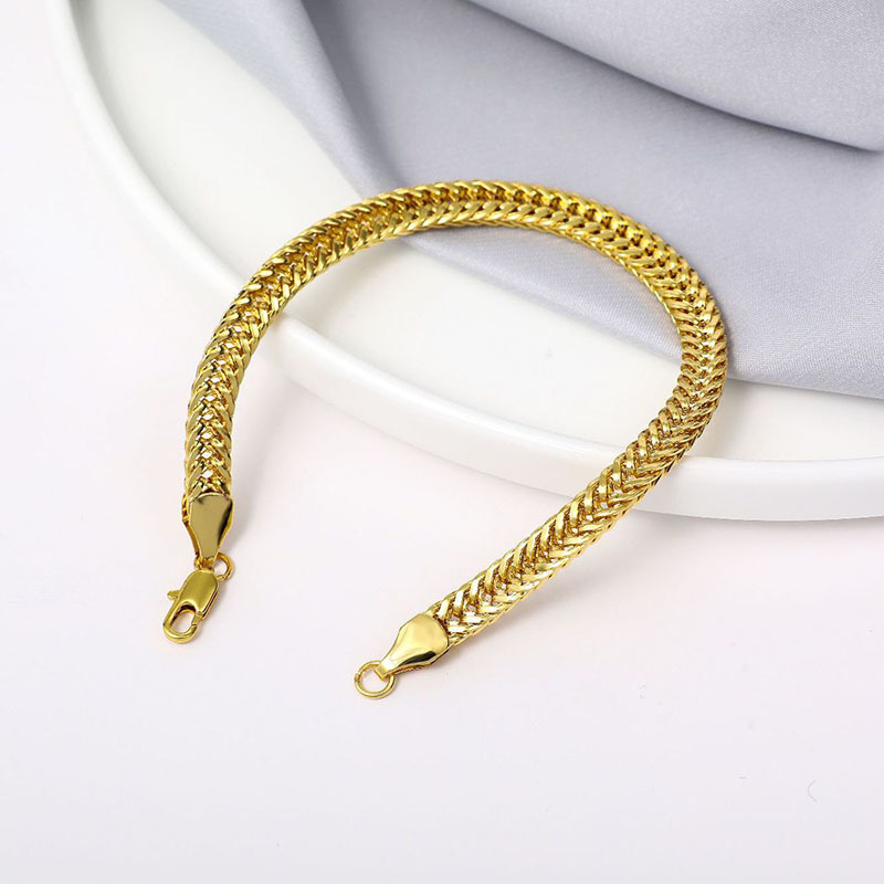 18k Emas Gelang Pria Baja Titanium Fashion Perhiasan Aksesori Bangles HipHop Bracelet Rantai