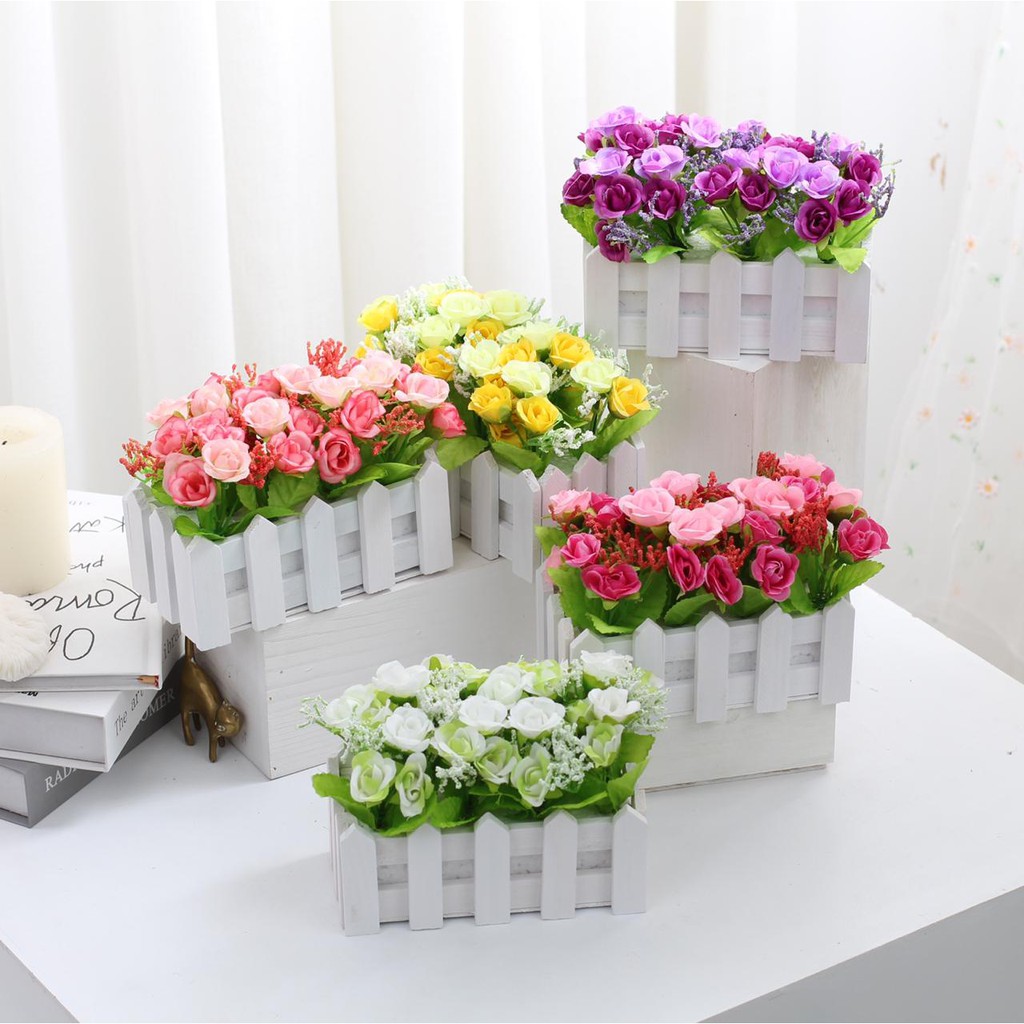 AM317 Bunga Plastik/Bunga Plastik Mawar Pot Bentuk Pagar/Bunga Dekorasi