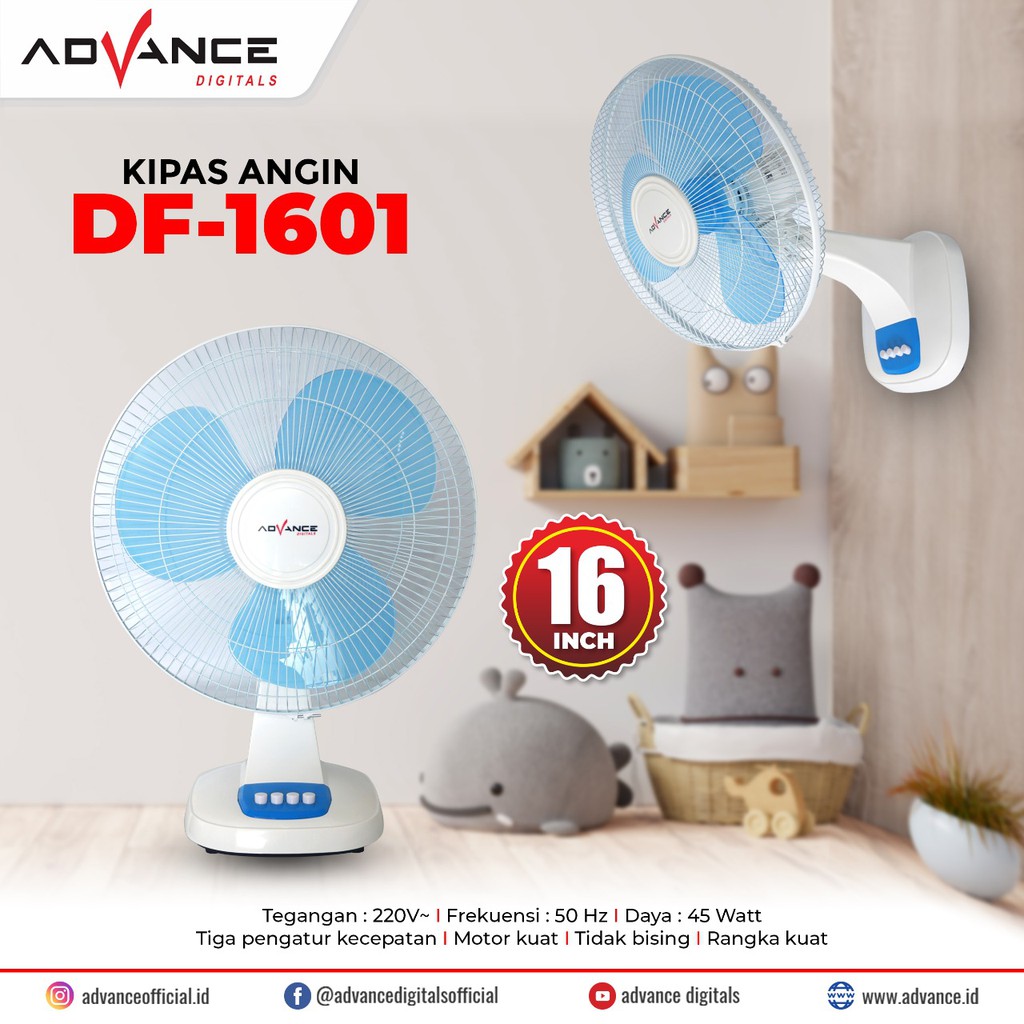 Kipas deskwallfan / kipas meja / kipas dinding DF1601 / DF 1601 Advance, 16 inch