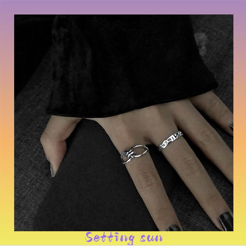 2Pcs Korea Fashion Terbuka Cincin Kepribadian Tren Indeks Cincin Gaya Punk Wanita Perhiasan Minoritas Minimalis Hadiah TN