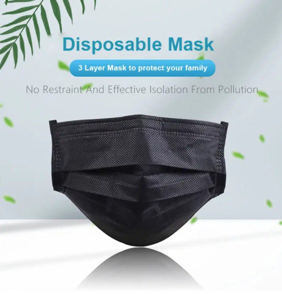 Masker KPOP Hitam Earloop Surgical Face Mask 3 Ply Fashion Korea 1 Box Isi 50pcs