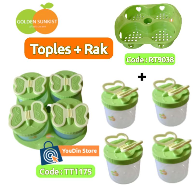 Toples Set Rak Toples Set Lebaran Toples Kupu dan Nampan Golden Sunkist