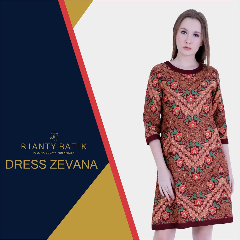Dress Baju Batik Wanita Rianty Batik Mayleen Katun Premium Modern Lengan Pendek Big Size Jumbo-Zevana
