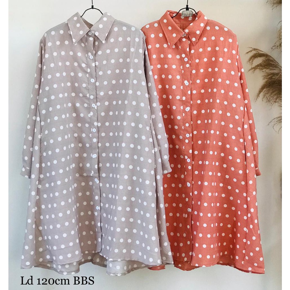 LONG TUNIK POLKADOT JUMBO LONG TUNIK MOTIF POLKADOT SIZE TO XL