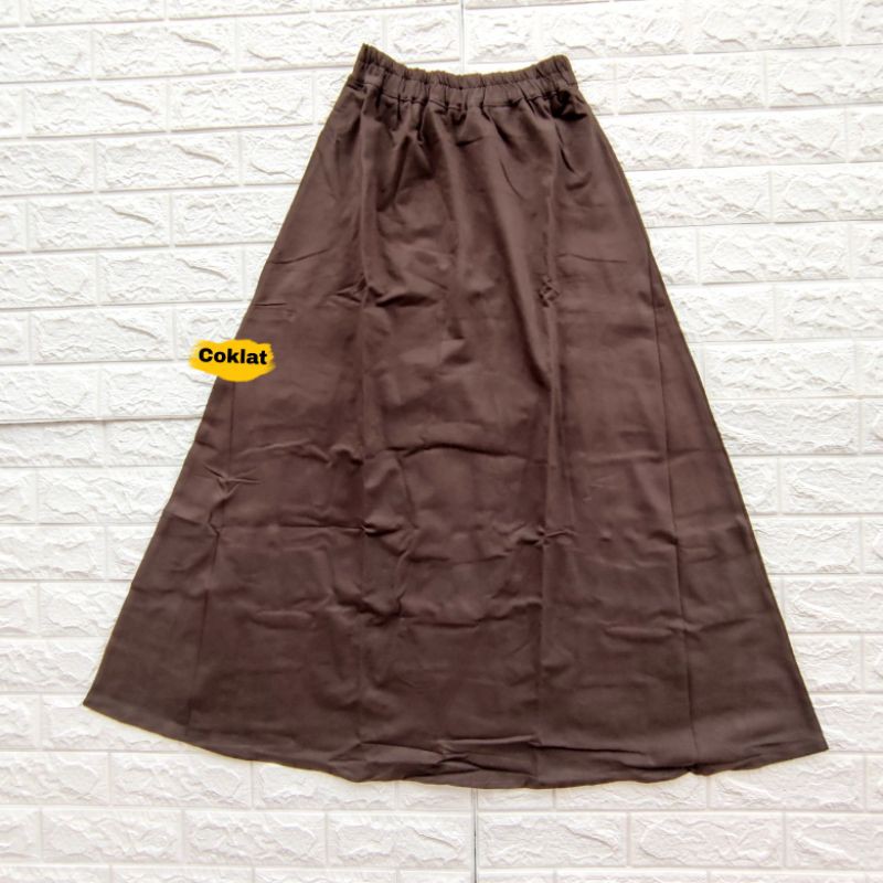 ROK DENIM KAOS POLOS / BASIC SKIRT - BAHAN PREMIUM, PANJANG, LEBAR, STRETCH / MELAR-Coklat