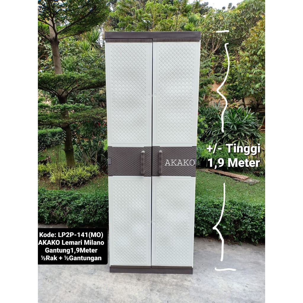 AKAKO LEMARI PLASTIK - Lemari Plastik 2 pintu - Rak dan Gantung Rotan