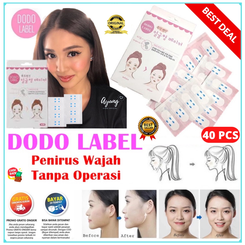 [COD] Dodo Label Stiker Penirus Wajah 40 pcs Tirus Tanpa Operasi Dodo Label Korea Face Lift Tape For