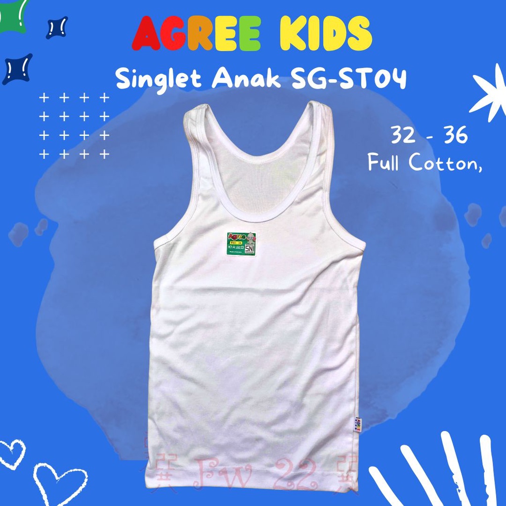 Singlet Anak Laki Laki Agree Kids SG-ST04 Ukuran Besar Hingga 36 Cocok Hingga Remaja dengan Bahan Katun