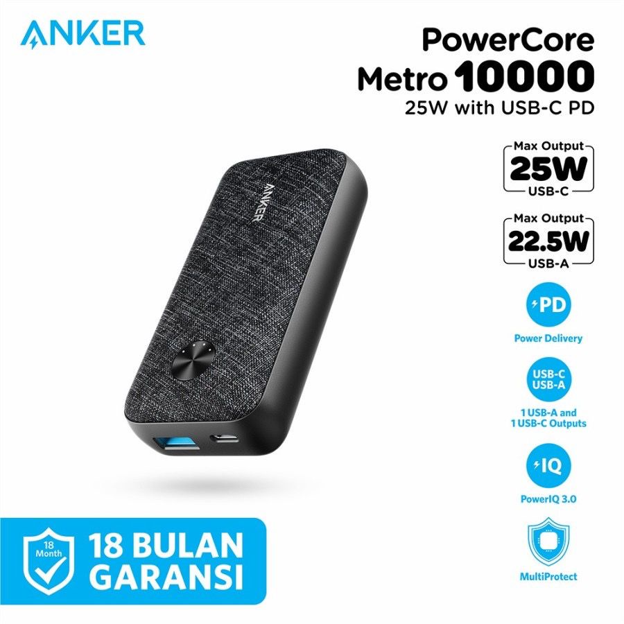 Anker Powerbank Powercore Metro 10.000 mAh 25W PPS PD OC - SKU : A1246 - Garansi Resmi 18 Bulan