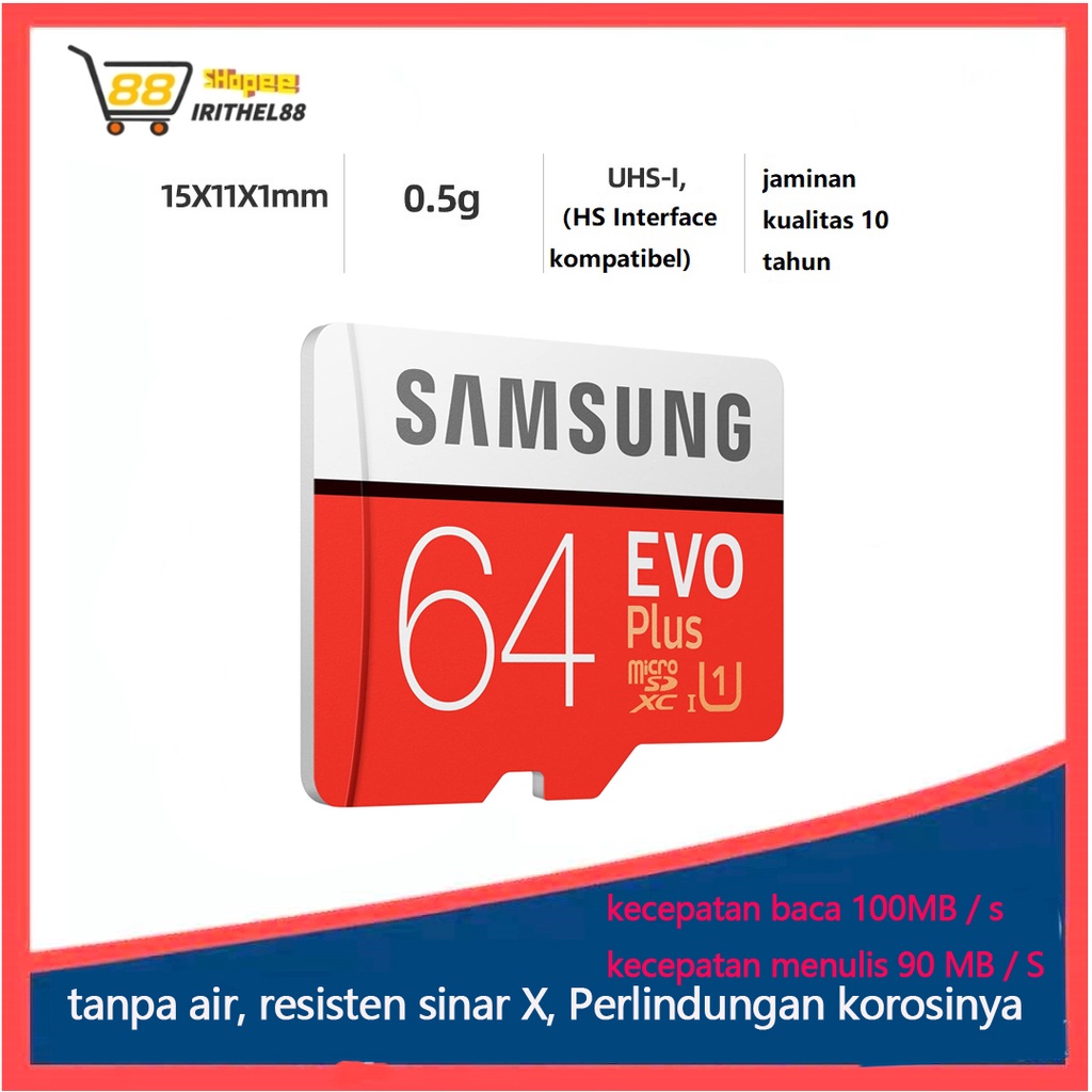 Micro SD Samsung Kartu Memori TF Class10 Kapasitas 64GB Micro SDXC Evo Plus High Speed Memory Card