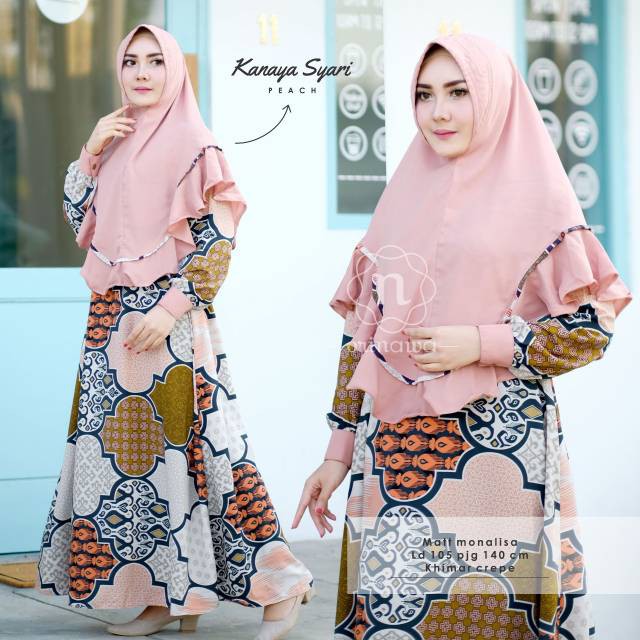 Gamis + Khimar Kanaya Batik Syari Orinawa/Original Nawa Longdress Maxi Material Monalisa Premium