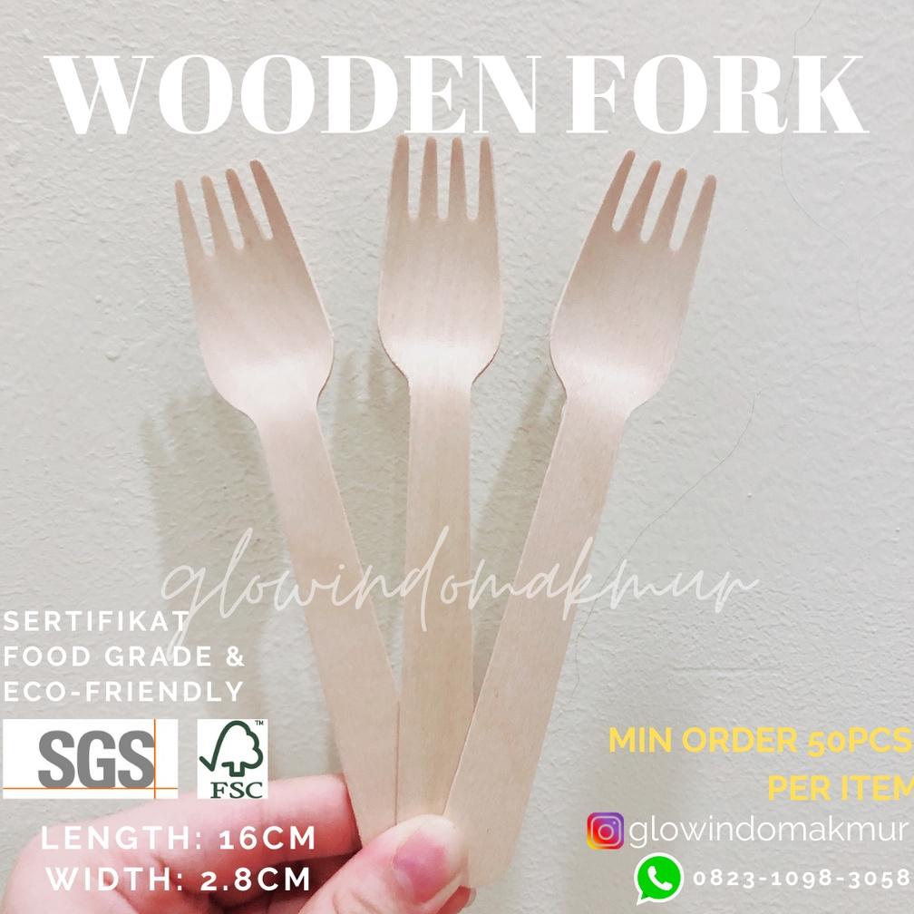 100Pcs Gase Kayu Spork Sendok Makan Kayu Garpu Makan Kayu Wooden Spoon Wooden Fork Wooden Spork