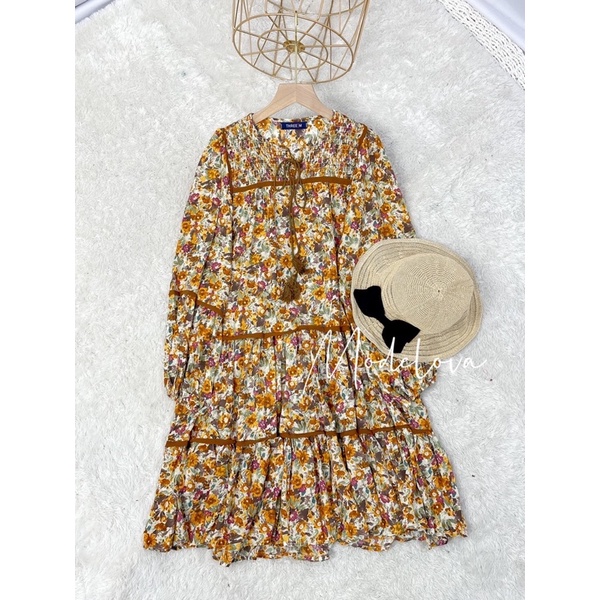 MDLV ~ M18D04 Montana Floral Babydoll Dress / Dress Flower Fashion
