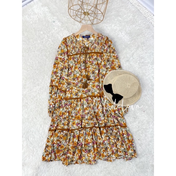 MDLV ~ 1804 Montana Floral Babydoll Dress Premium Dress Import Dress Flower Fashion Import