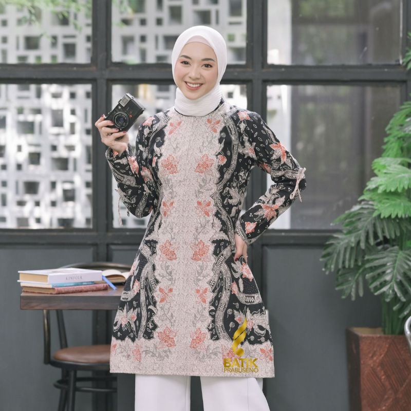 Tunik Batik Wanita lengan Panjang Batik Kerja Prabuseno Batik Original Prabuseno Motif Printing