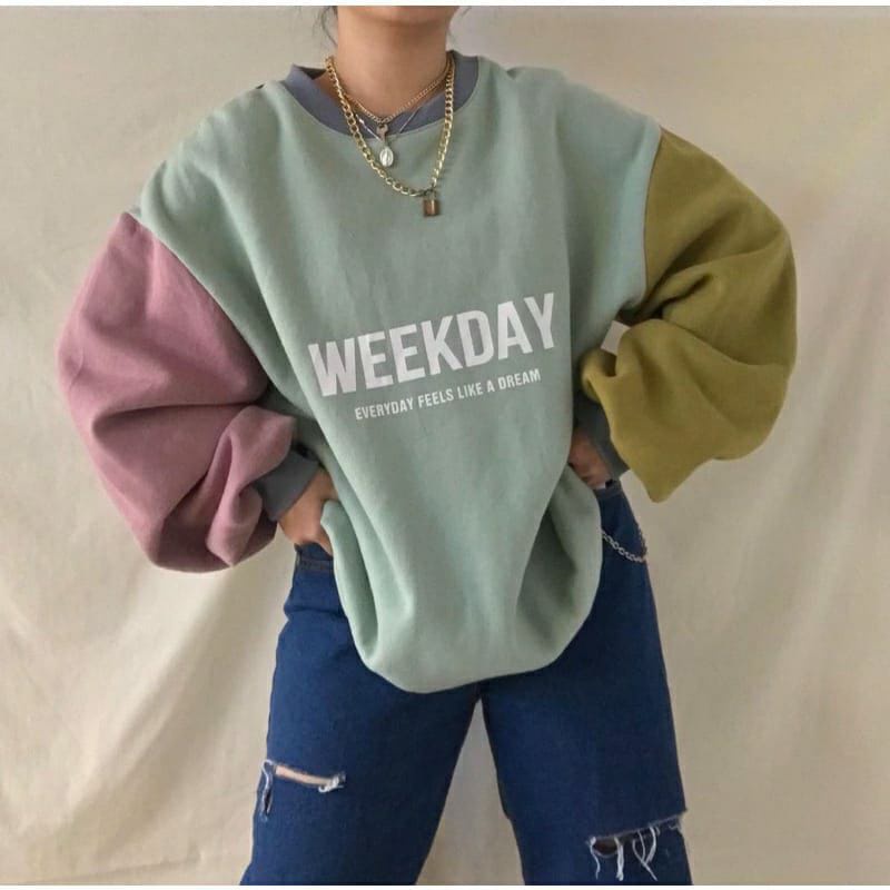 Sweater Colorfull Weekday | Korean Ulzzang Style | Atasan Wanita dan Pria | Bahan Fleece | Allsize