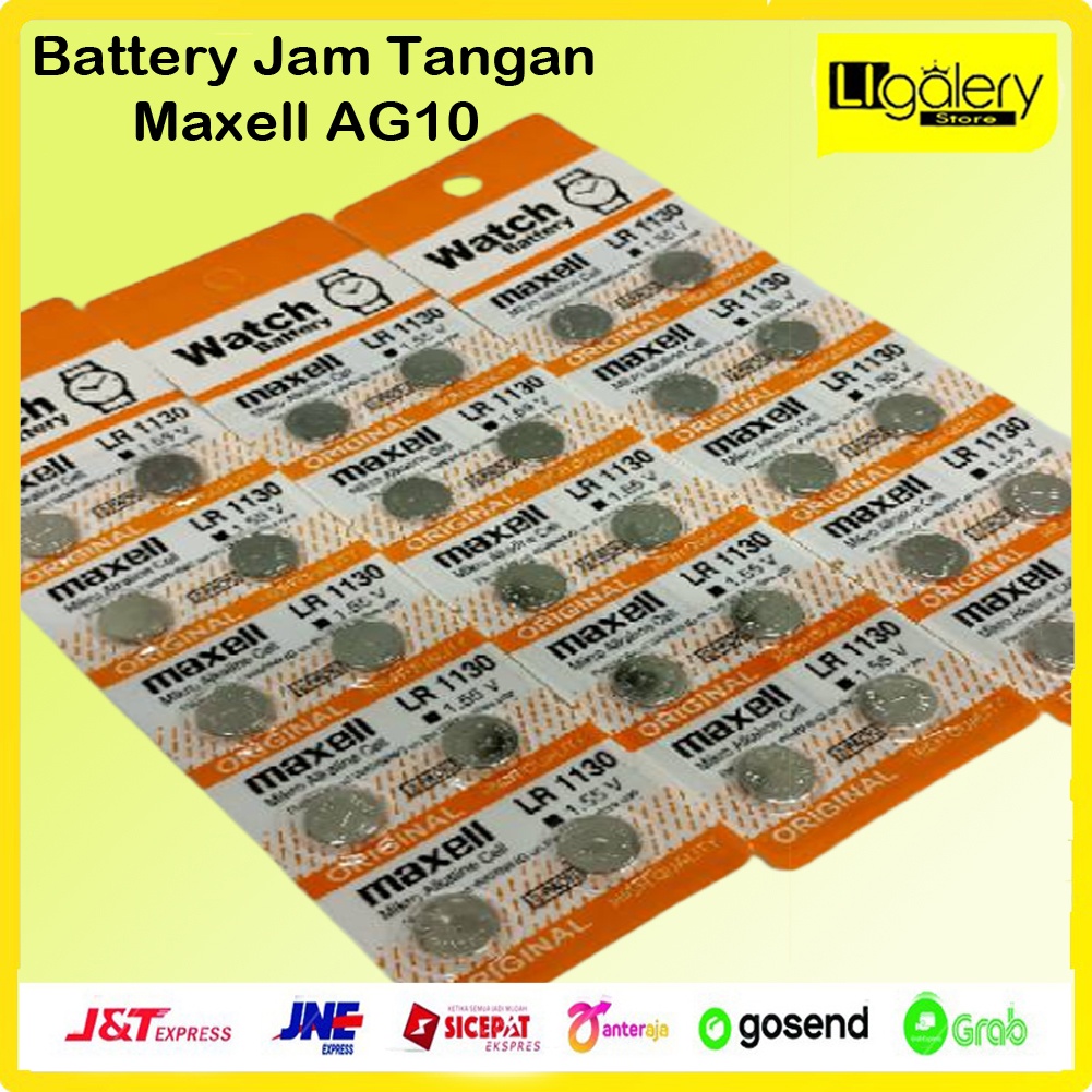 [1 pcs] Baterai Batre Kancing Battery Jam Tangan Maxell AG10 LR1130 LR 1130 SR54 LR54 GP189 Tutup Pe