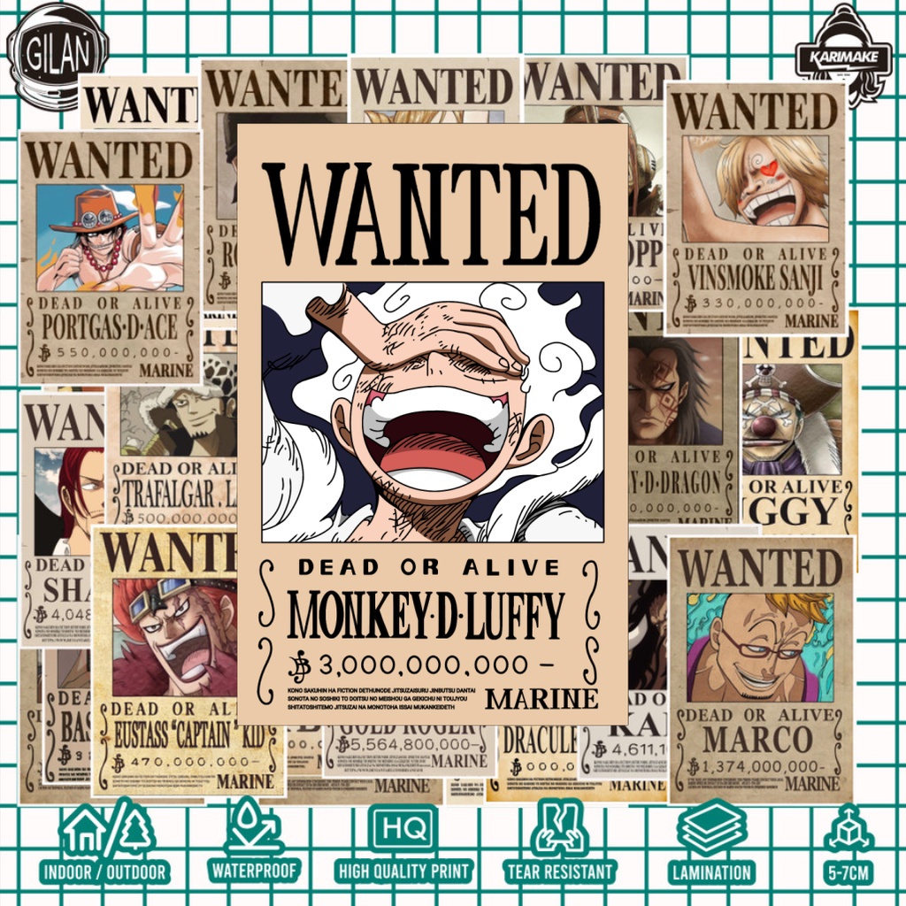 KARIMAKE Sticker Pack ONE PIECE WANTED BOUNTY KARIMAKE Stiker Laptop