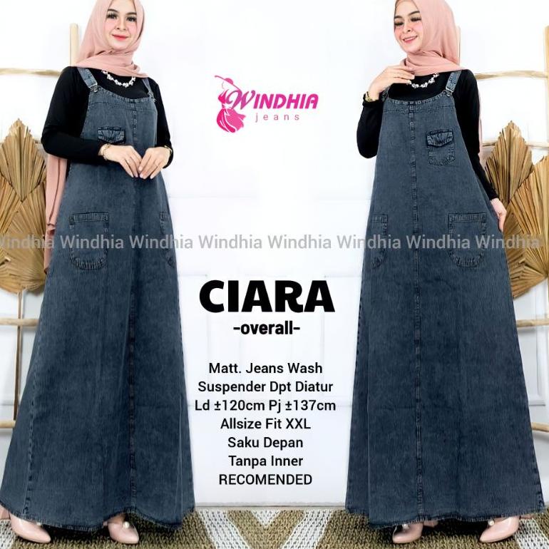 Super Promo.. Ciara Overal Overall Rok Jeans Jean Jins Denim Wanita Jumbo Big Size Ld 120 Fit XXL 96