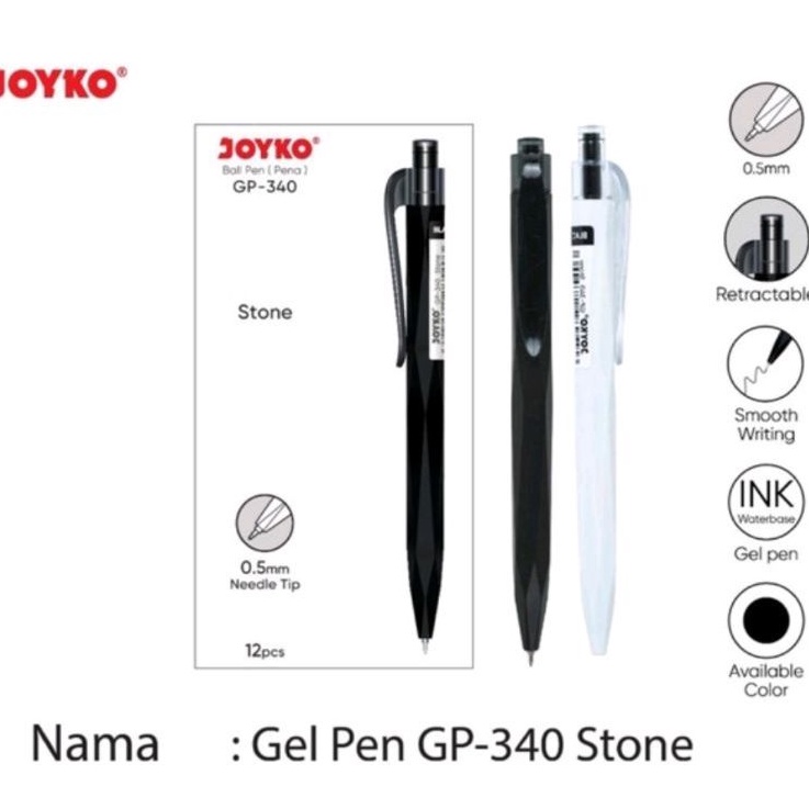 

joyko gel pen STONE 0,5 MM tinta hitam harga perkotak isi 12 pcs