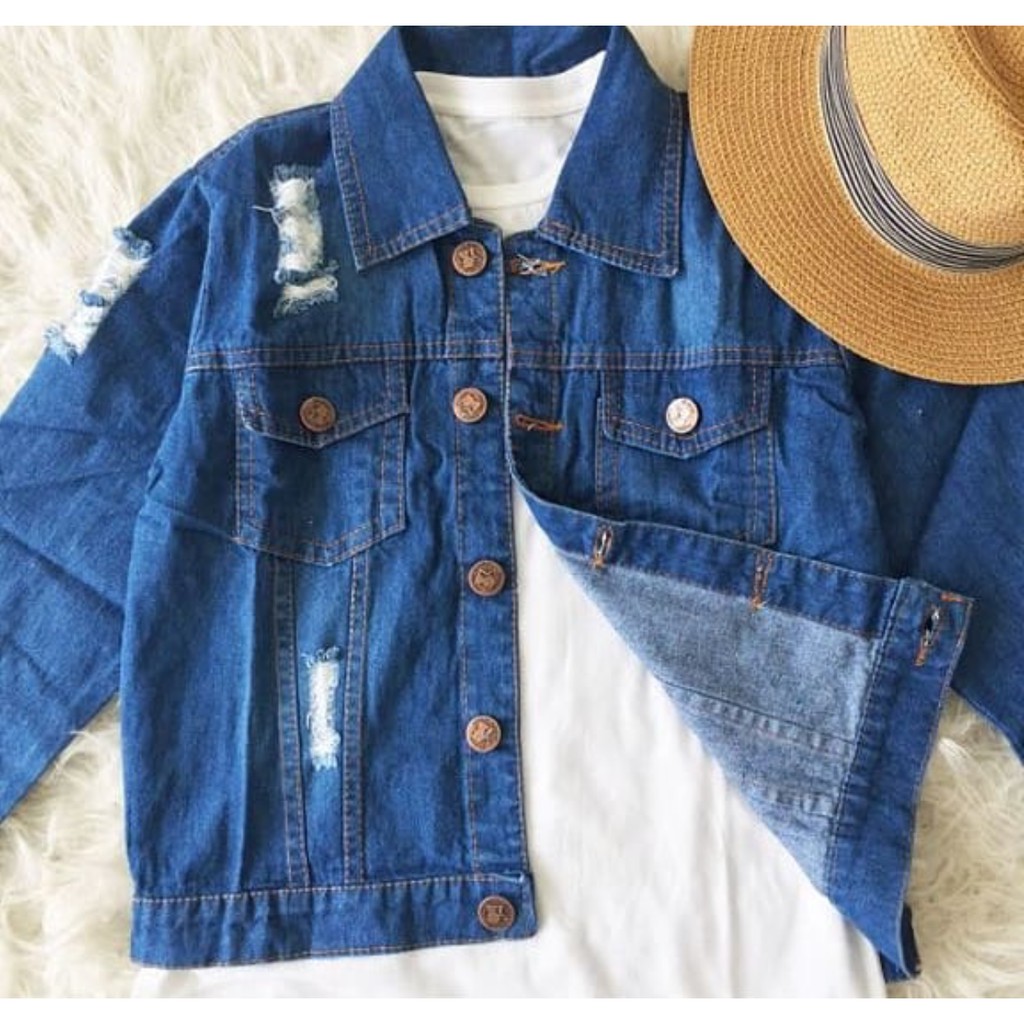 HOPYLOVY Jaket Jeans Wanita Ripped GeS Shopee Indonesia HOPYLOVY Jaket Jeans Wanita Ripped GeS Shopee Indonesia