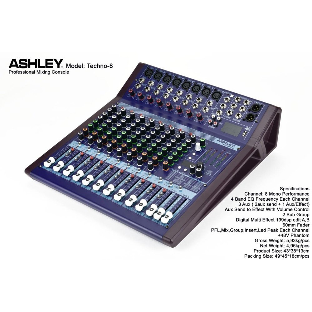 Asli  Mixer Ashley 8 Channel techno-8 baru
