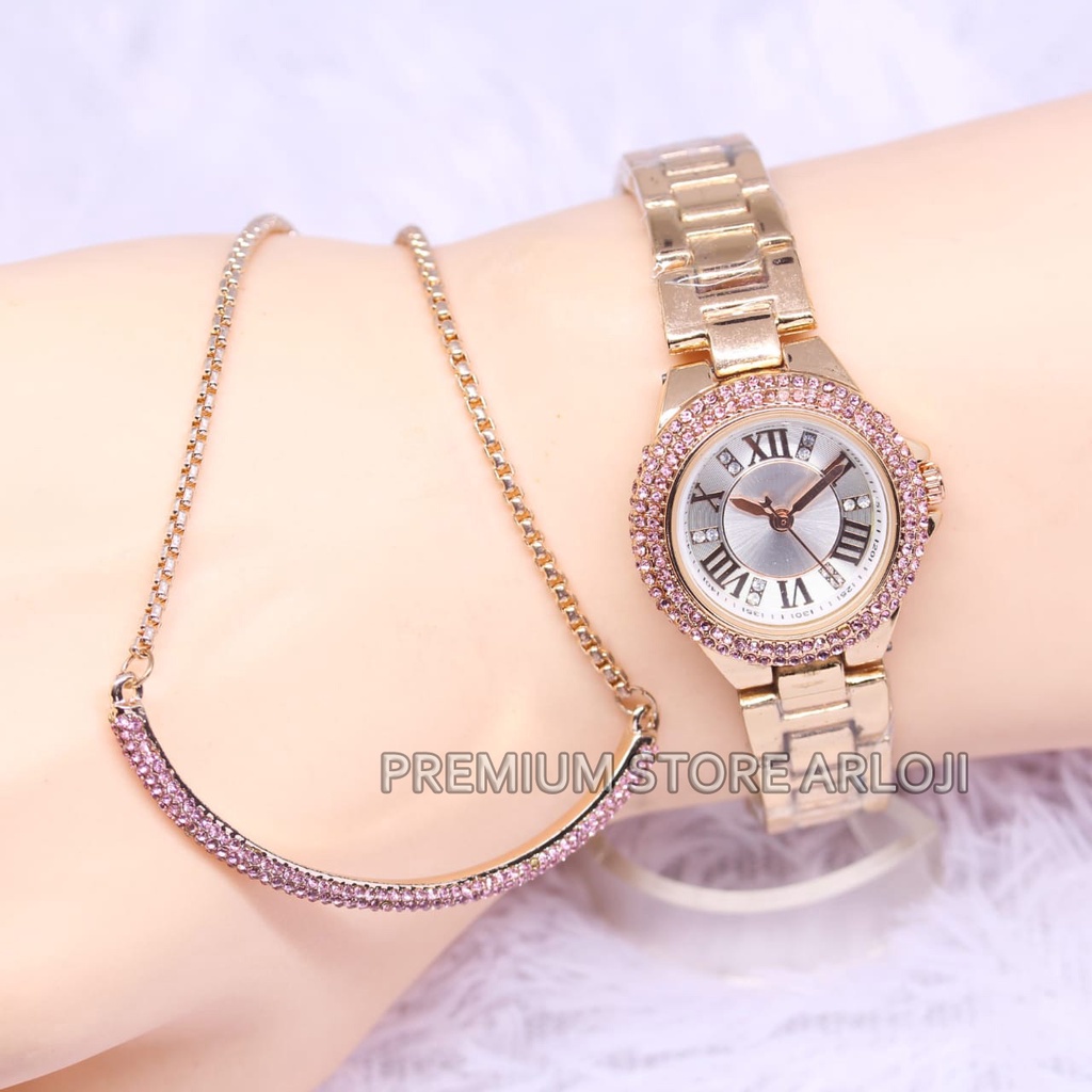 Grosiran Jam Tangan Wanita Psa Q30-22100 Analog Tali Rantai Diamond Body Bulat Original Garansi 6 Bulan Free Gelang Diamond &amp; Baterai Cadangan (COD)