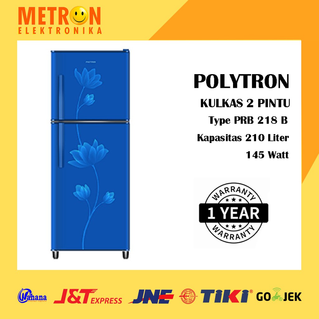 POLYTRON PRB 218 B BLUE BIRU METAL KULKAS 2 PINTU 210 LT LITER PRB218