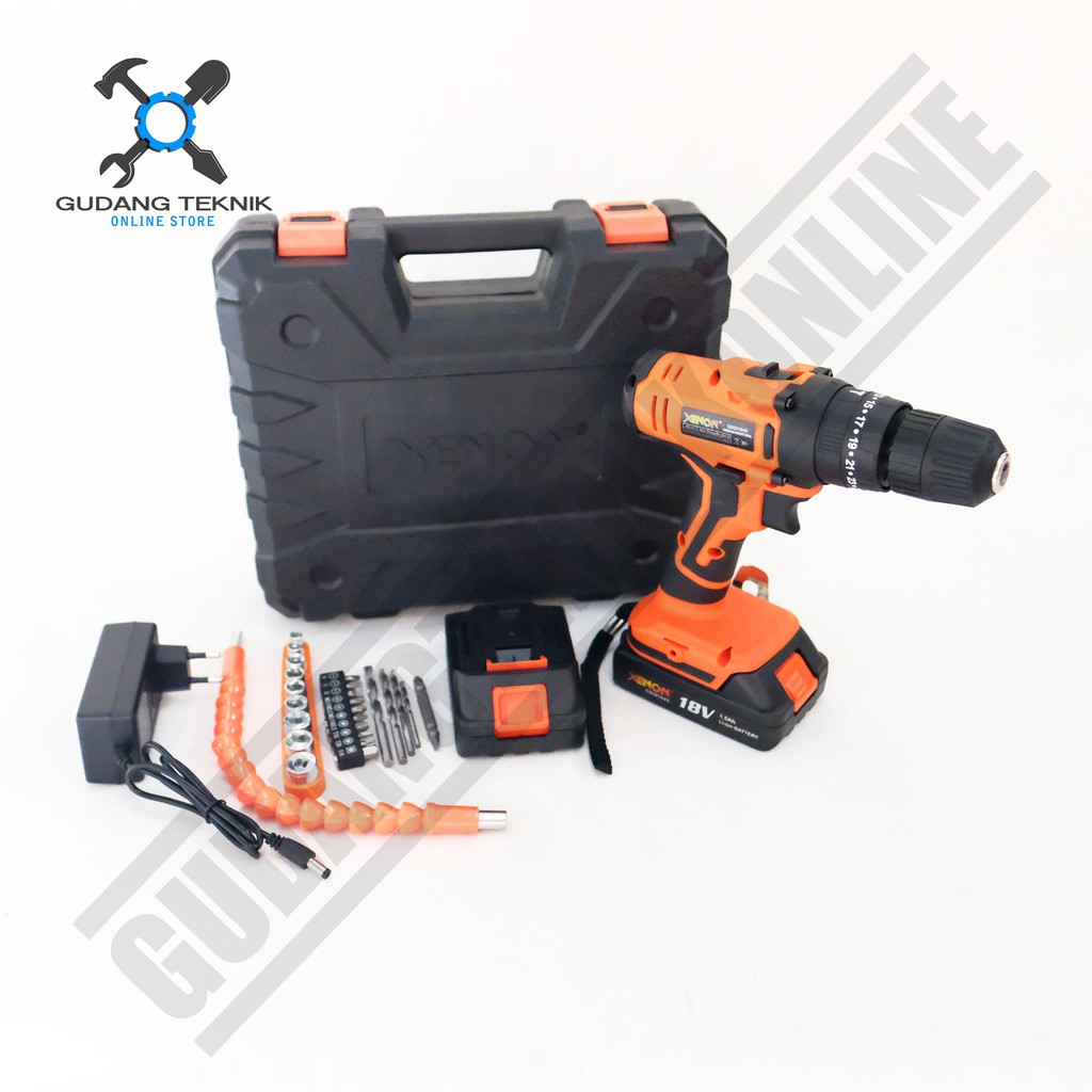 XENON CDID1845 18V Mesin Bor Beton Besi Kayu Baterai Cordless Drill Impact Tembok CDID 1845