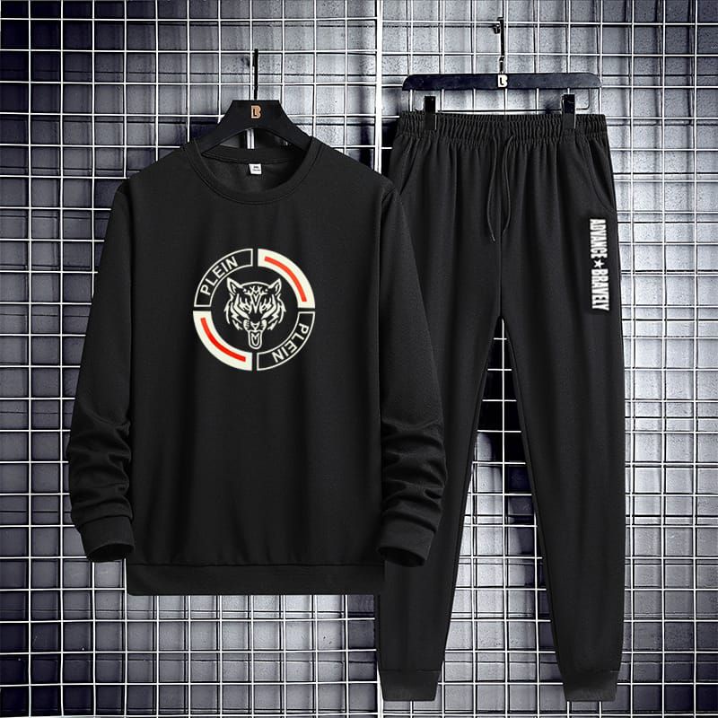 Set Sweater Pria, Sweater+Celana Panjang Bermotif PLEIN WOLF