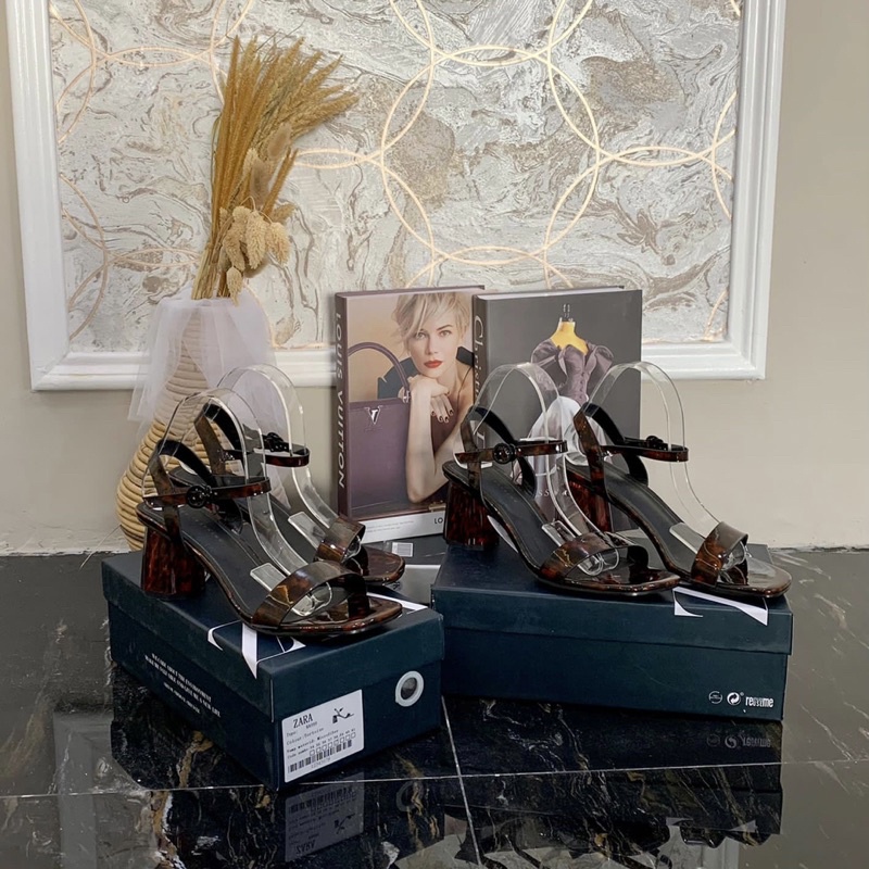 Leopard Pump heels ankle strap by Zara Import high quality fashion shoes chunky heels sepatu wanita 