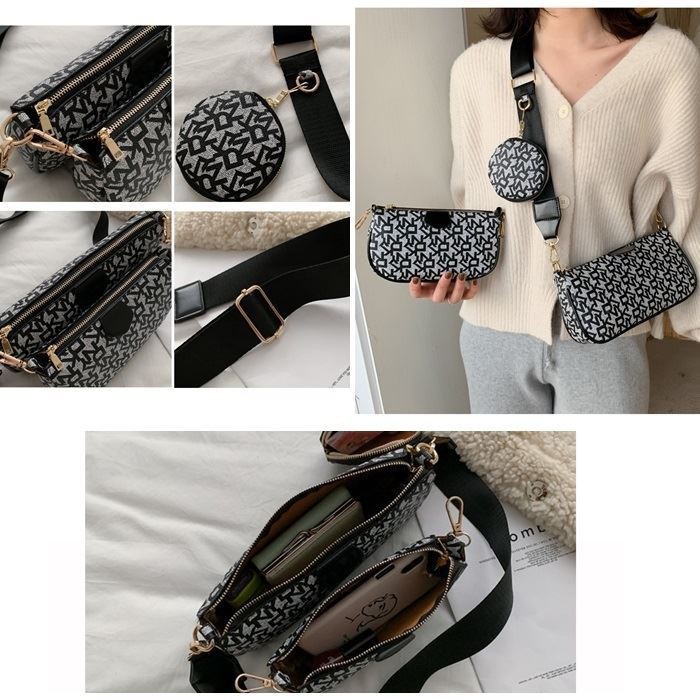 BJ15714 (3IN1) - BLACK/BROWN/KHAKI - TAS SLEMPANG MOTIF FREE DOMPET KOIN SET TAS WANITA FASHION IMPORT MODIS ELEGAN TERMURAH TERLARIS TERBARU BAGSTORE JAKARTA TAS BATAM JT3343 ELJ5714