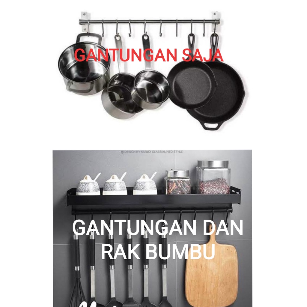 Gantungan Alat Masak Dapur Spatula Panci Teflon Alumunium Tempel 8 kait bisa digeser