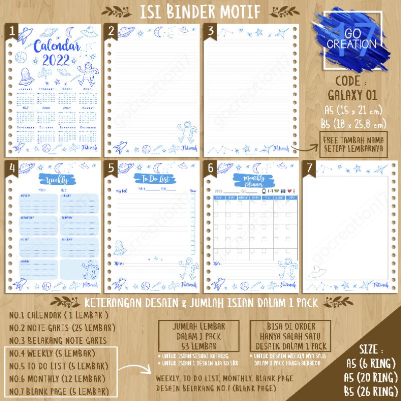 

Buku Planner isi Kertas Binder Motif Galaxy 01 Premium A5 ring 20 dan A5 ring 6