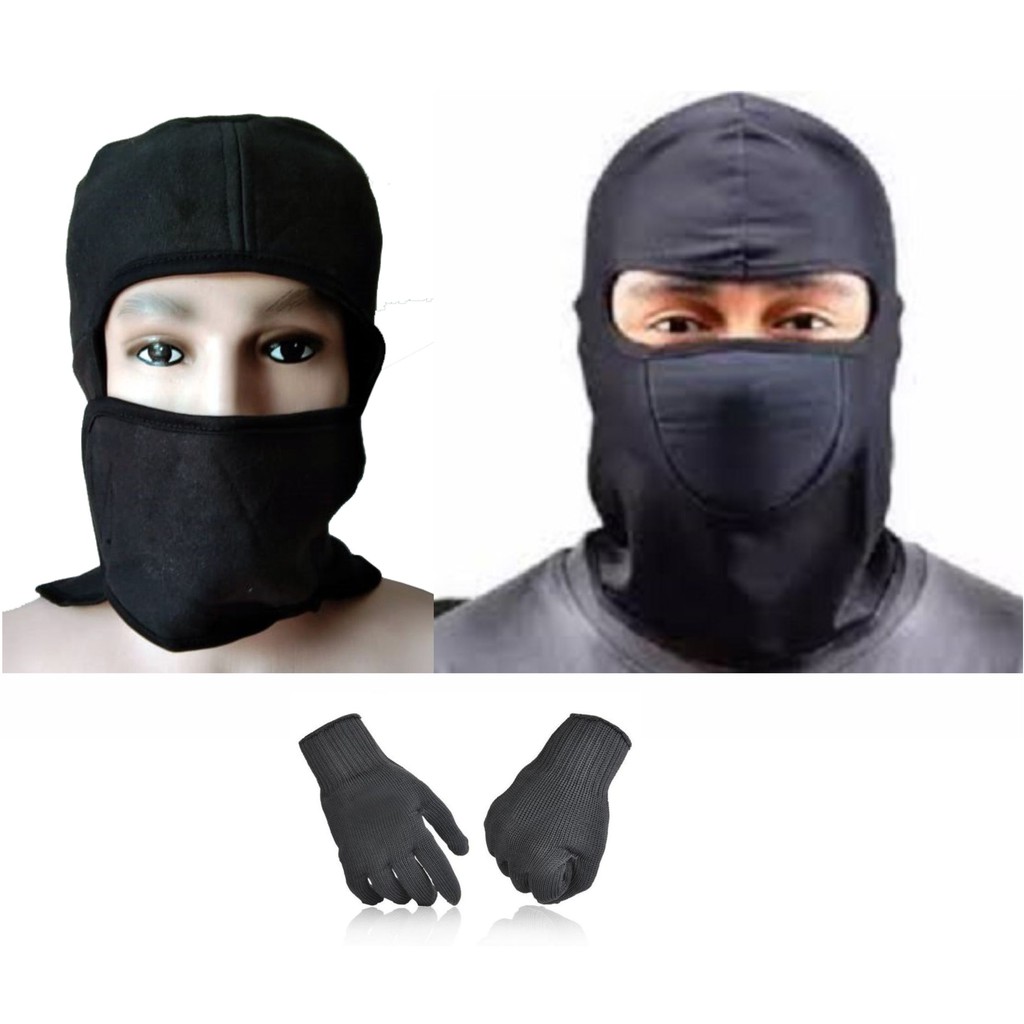 Paket Masker ala Jepang + Masker Ninja + Sarung Tangan Kain Hitam Multifungsi