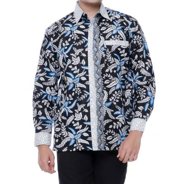 Kemeja Batik Pria Daun Blarak Biru