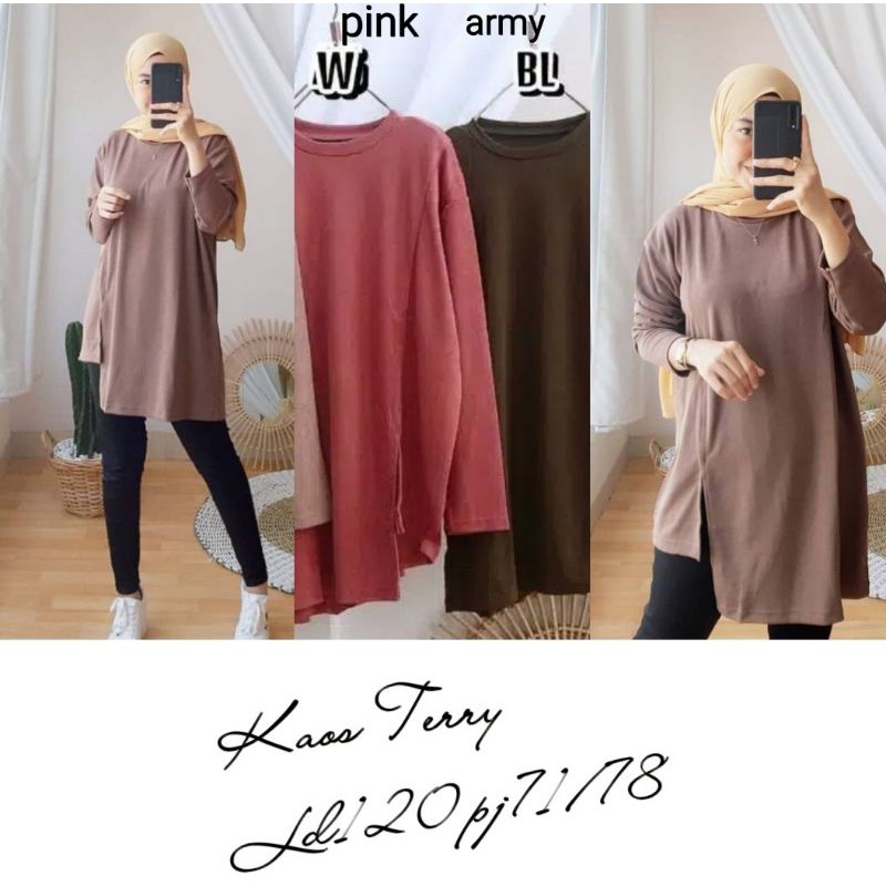blouse belah - tunik asimetris - tunik jumbo army - tunik jumbo pink