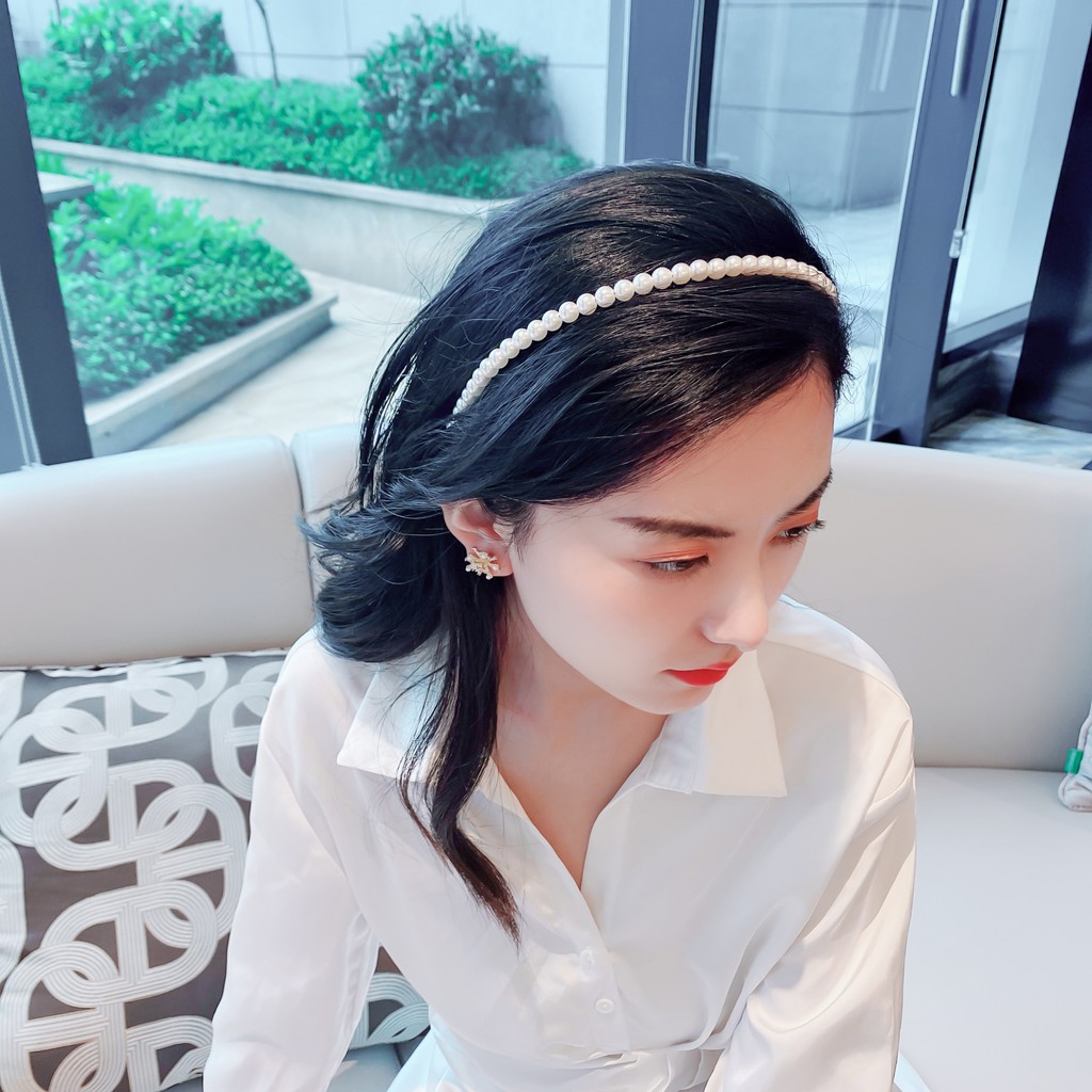 Big pearl headband headband sweet wild retro super fairy pressure hair thin hairpin female outing accessories