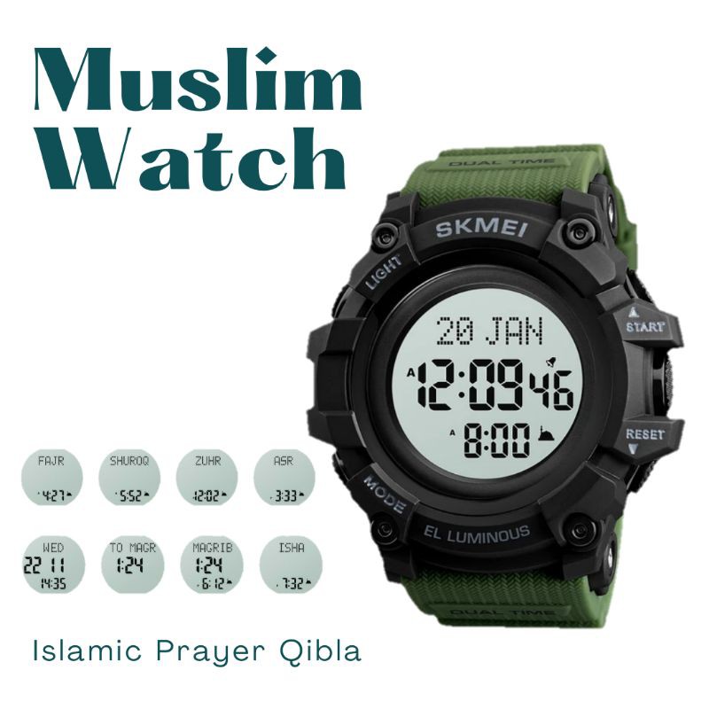 JAM TANGAN NUHA MUSLIM SHOLAT AZAN KIBLAT ARMY