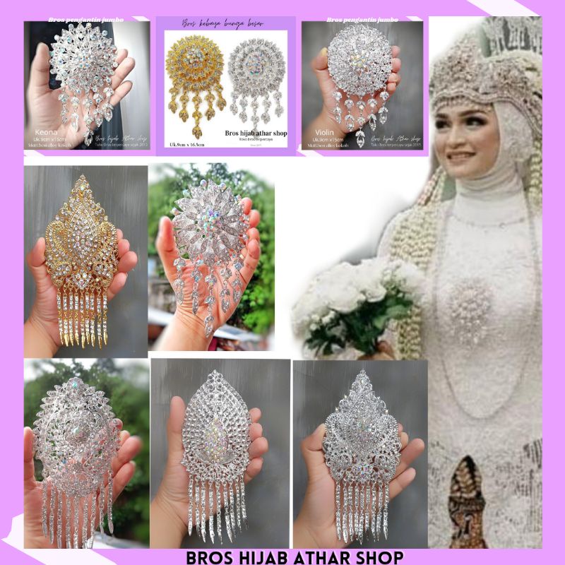 athar shop COD Bros kebaya pengantin bunga besar jumbo gold silver bros pesta akad nikah/bros juntai