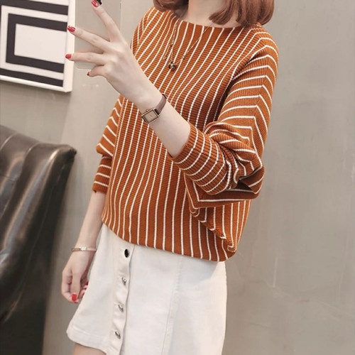 Atasan Rajut Jumbo Wanita Outerwear Blouse Batwing Salur Oversize Lasperal Knit Batwing Kalong